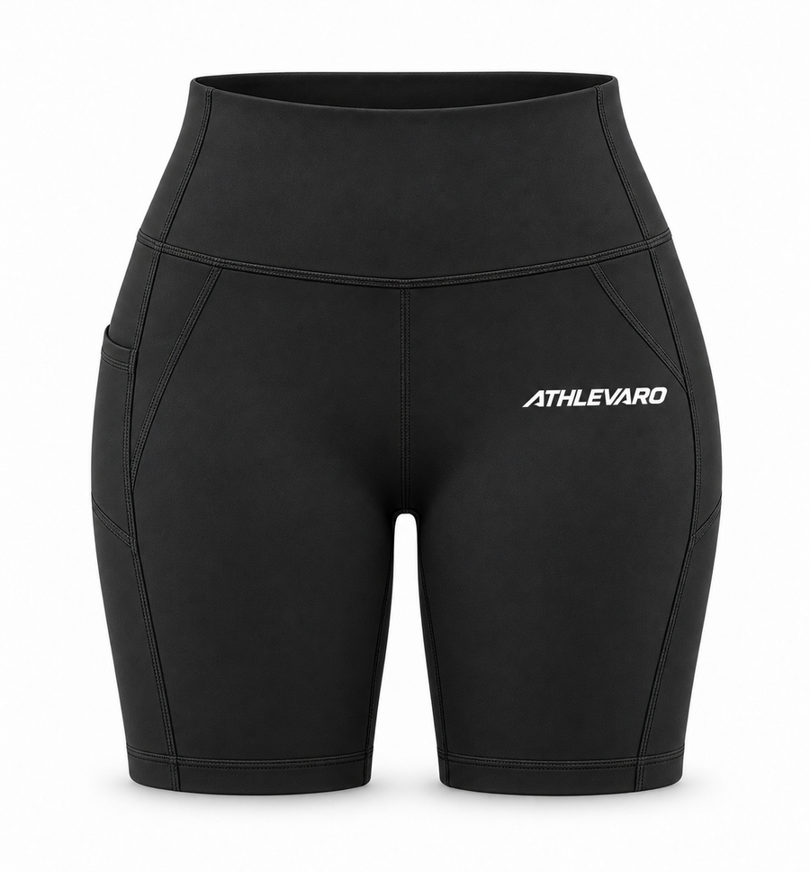 ATHLEVARO Black High-Waisted Biker Shorts